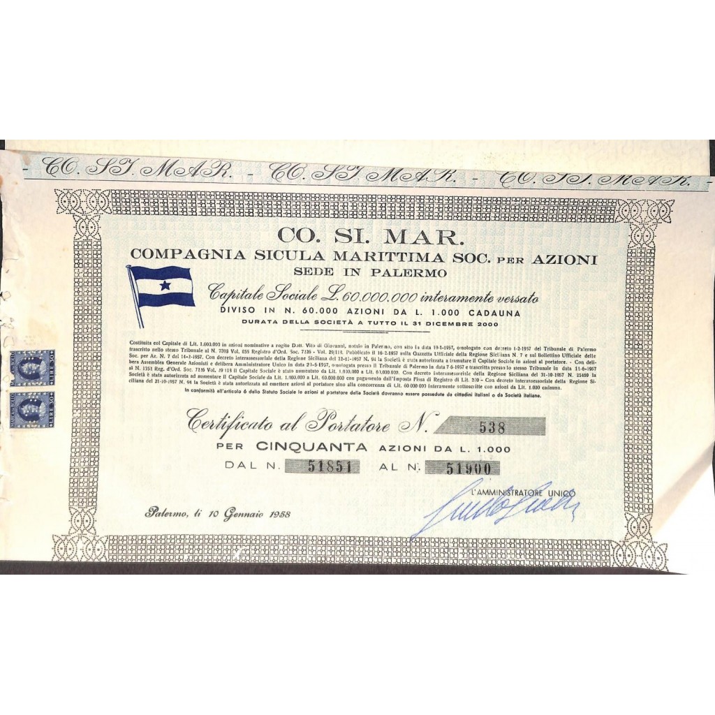 CO.SI.MAR. 50 AZIONI - PALERMO 1958