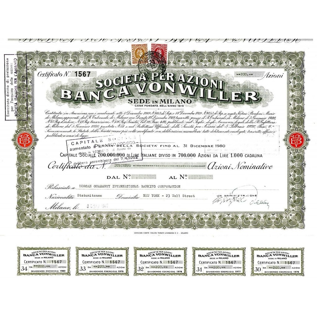 1967 - BANCA VON WILLER SOC. PER AZIONI
