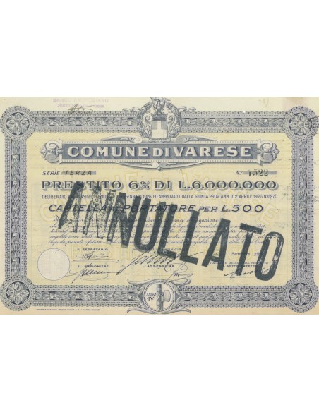 COMUNE DI VARESE SERIE TERZA 10 OBBLIGAZIONI VARESE 1926