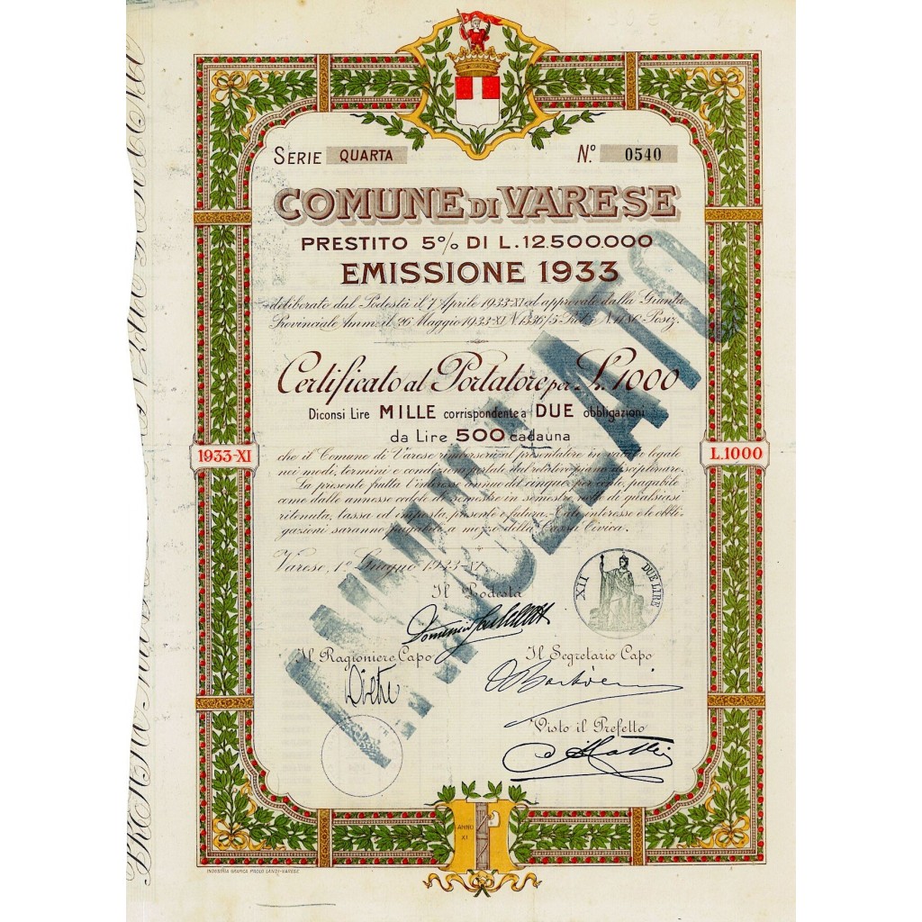 1933 - COMUNE DI VARESE (EMISSIONE 1933)