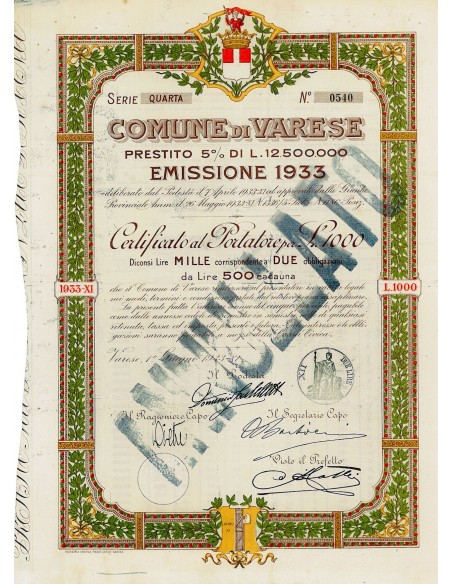 1933 - COMUNE DI VARESE (EMISSIONE 1933)