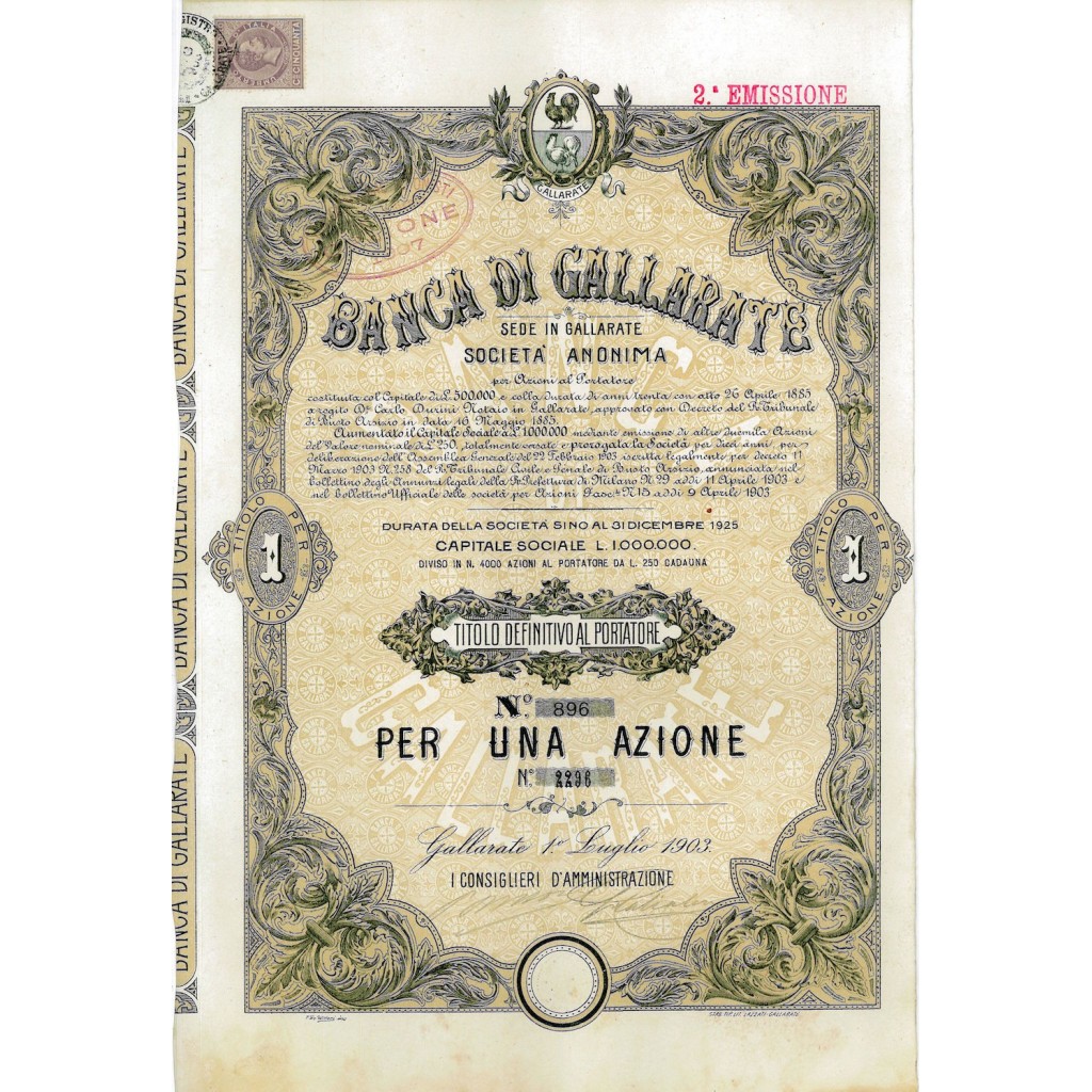 1903 - BANCA DI GALLARATE (1 AZIONE-SECONDA...