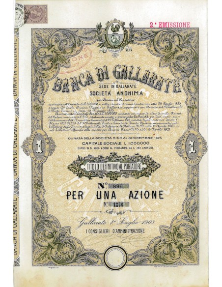 1903 - BANCA DI GALLARATE (1 AZIONE-SECONDA EMISSIONE)