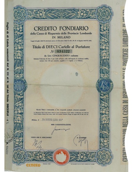 1934 - CREDITO FONDIARIO DELLA CASSA DI RISP. DELLE PROV. LOMBARDE