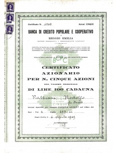 1949 - BANCA DI CREDITO POPOLARE E COOPERATIVO IN REGGIO...