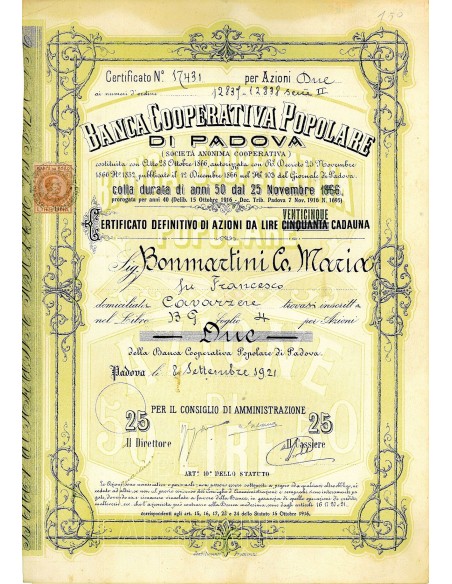 1921 - BANCA COOPERATIVA POPOLARE DI PADOVA