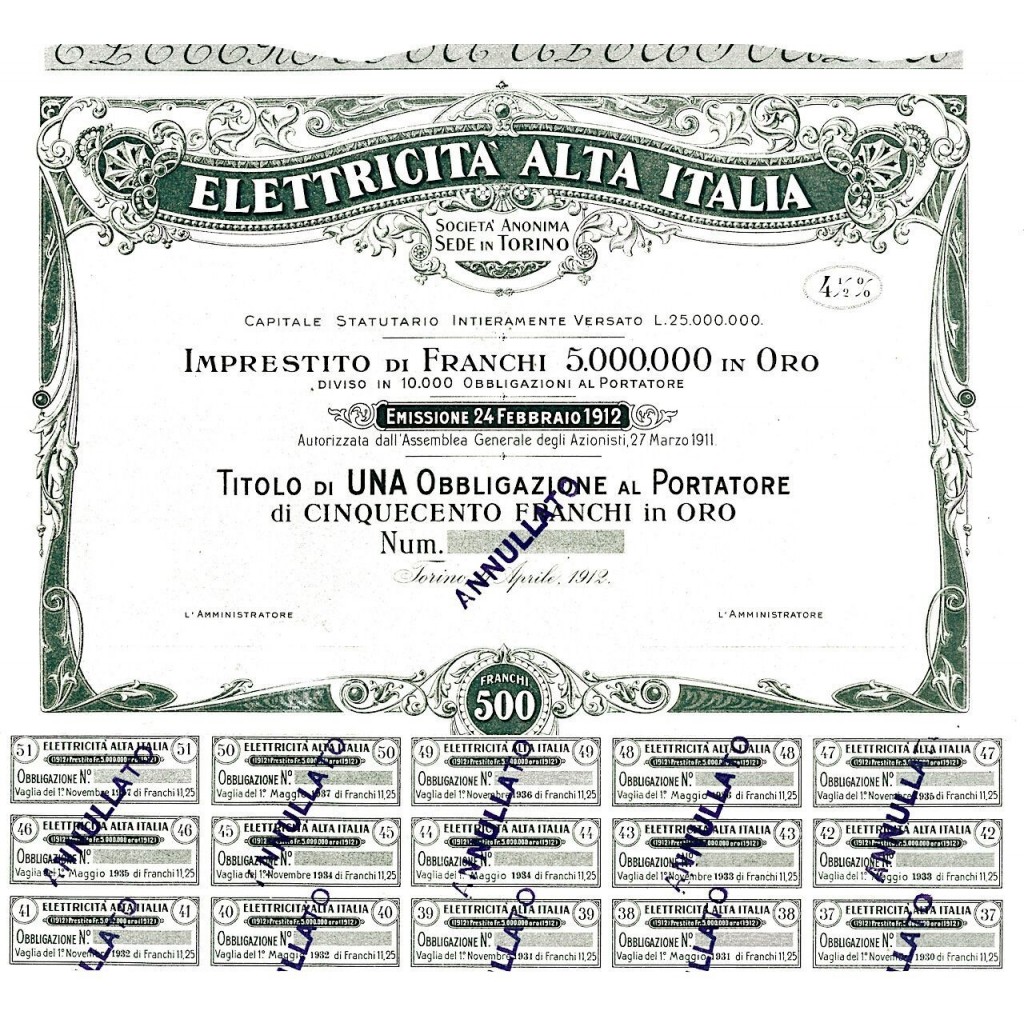 1912 - ELETTRICITA' ALTA ITALIA - TORINO