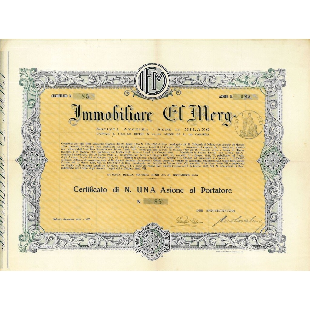 1929 - IMMOBILIARE EL MERG - MILANO