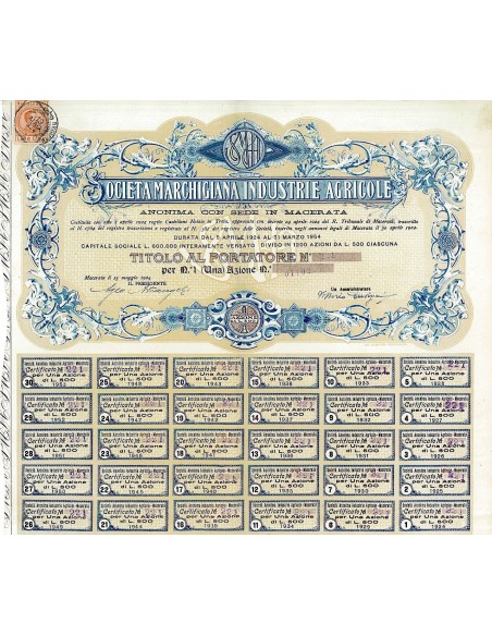1924 - MARCHIGIANA INDUSTRIE AGRICOLE SOC. - MACERATA