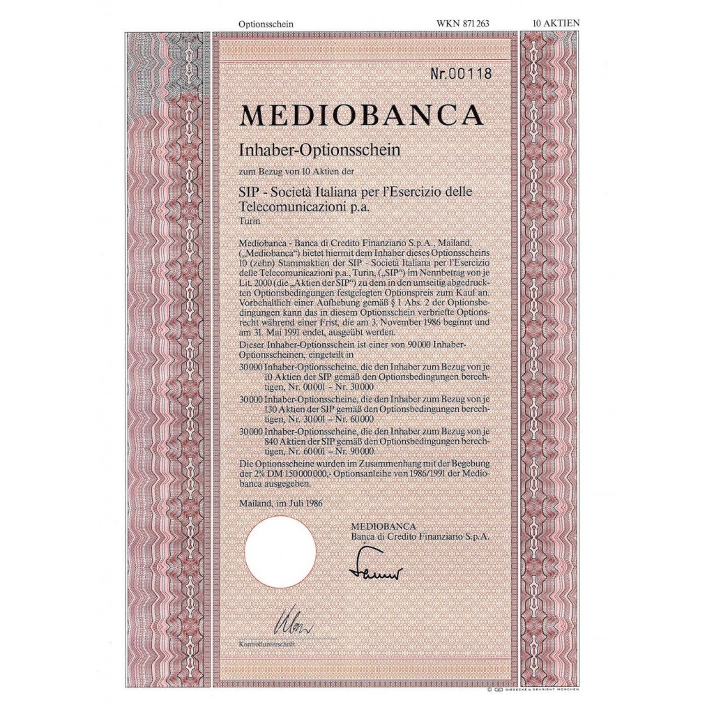 1986 - MEDIOBANCA - MILANO