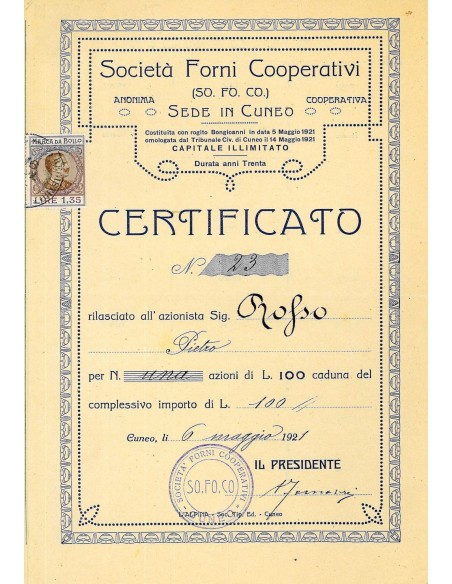 1921 - FORNI COOPERATIVI SOC. - CUNEO