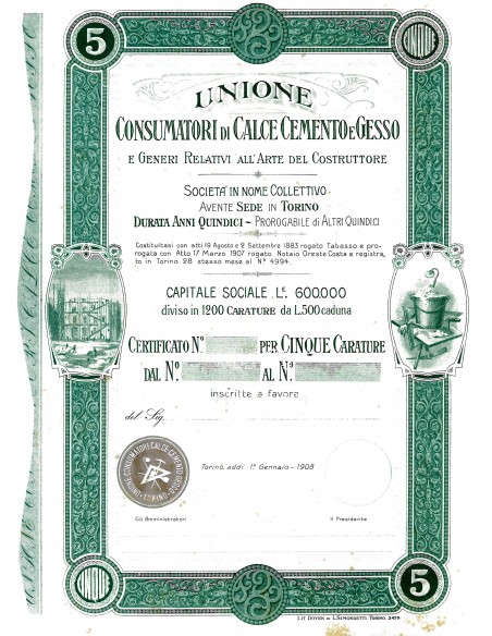 1908 - UNIONE CONSUMATORI DI CALCE CEMENTO E GESSO