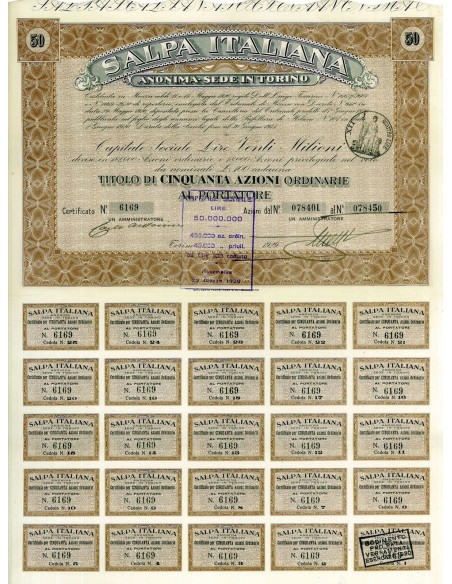 1929 - SALPA ITALIANA (50 AZIONI) - TORINO