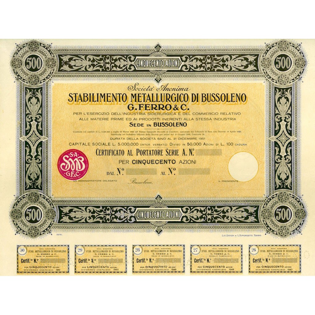 1922 - STABILIMENTO METALLURGICO DI BUSSOLENO...