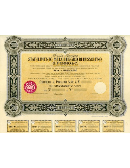 1922 - STABILIMENTO METALLURGICO DI BUSSOLENO G. FERRO E C.