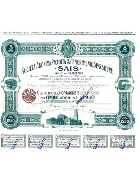 1913 - SAIS - SOC. ANON. RACCOLTA INCENERIMENTO SPAZZATURE