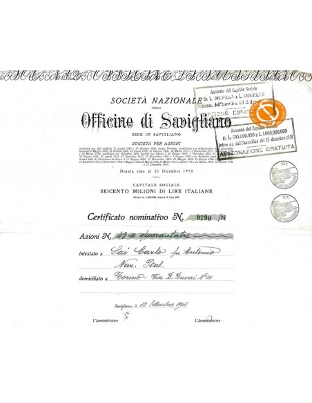 1948 - OFFICINE DI SAVIGLIANO SOC. NAZIONALE DELLE