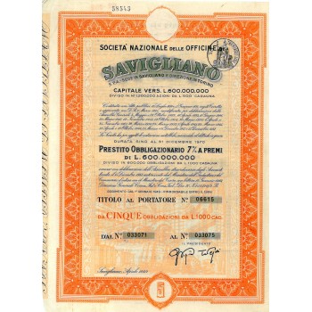 1949 - OFFICINE DI SAVIGLIANO SOC. NAZIONALE DELLE (5 OBBLIGAZ.)
