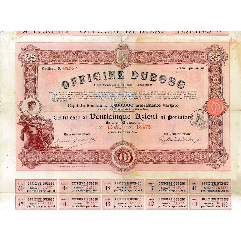 1907 - OFFICINE DUBOSC (25 AZIONI)