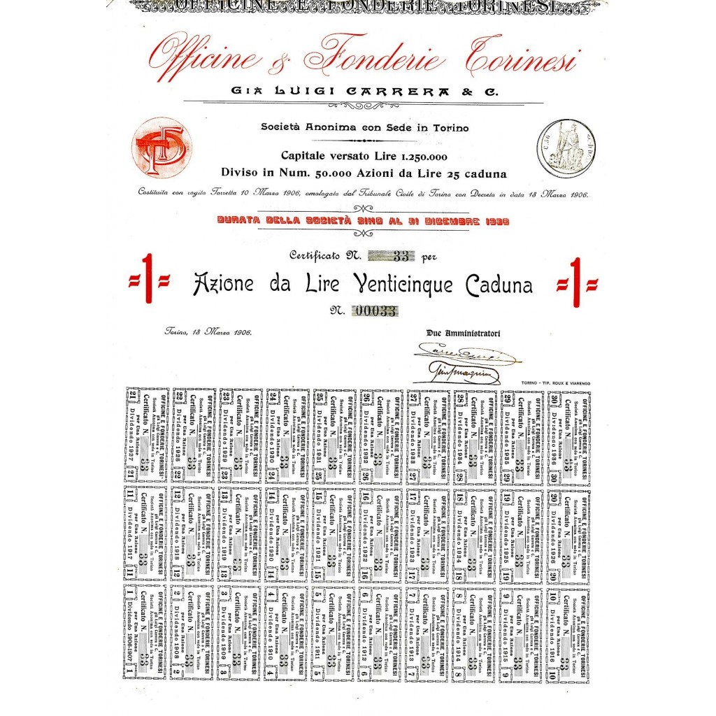 1906 - OFFICINE E FONDERIE TORINESI (GIA' LUIGI CARRERA E C.)