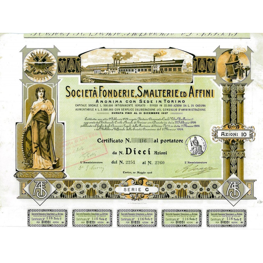 1906 - FONDERIE, SMALTERIE ED AFFINI SOC. - TORINO