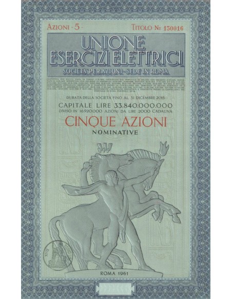 UNIONE ESERCIZI ELETTRICI - 5 AZIONI - ROMA 1961