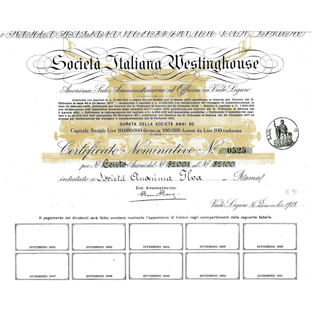 1918 - ITALIANA WESTINGHOUSE SOC.