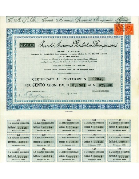 1933 - RADIATORI BONGIOANNI SOC. ANON. - CUNEO