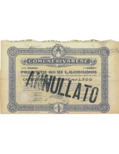 COMUNE DI VARESE SERIE TERZA ANNO IV 1 OBBLIGAZIONE VARESE 1926