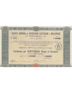 SOC. ANON. DI COSTRUZIONI ELETTRICHE E MECCANICHE - 25 AZIONI MILANO 1908