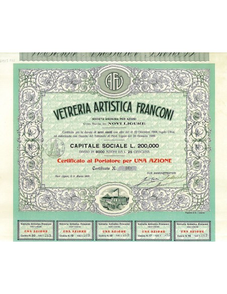 1909 - VETRERIA ARTISTICA FRANCONI (1 AZIONE) - NOVI LIGURE