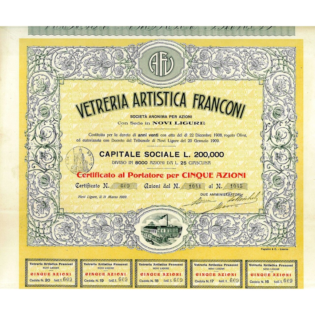 1909 - VETRERIA ARTISTICA FRANCONI (5 AZIONI)