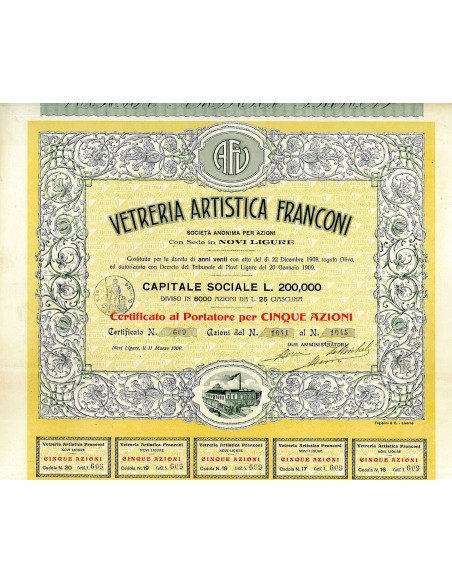 1909 - VETRERIA ARTISTICA FRANCONI (5 AZIONI)