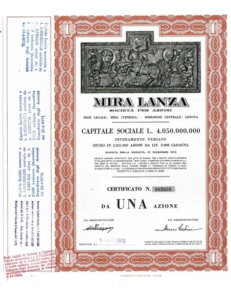1970 - MIRA LANZA SPA (1 AZIONE) - GENOVA