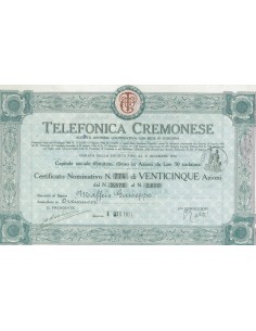 TELEFONICA CREMONESE - 25 AZIONI SORESINA 1917