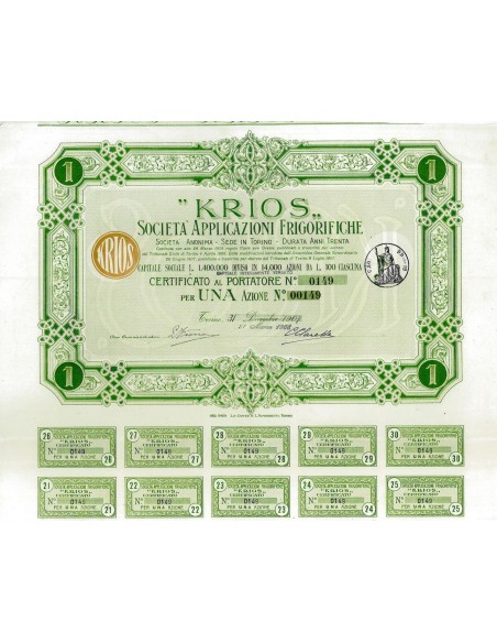 1908 - KRIOS - SOC. APPLICAZIONI FRIGORIFICHE (1 AZIONE)