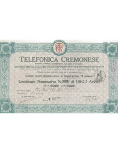 TELEFONICA CREMONESE - 10 AZIONI SORESINA 1917