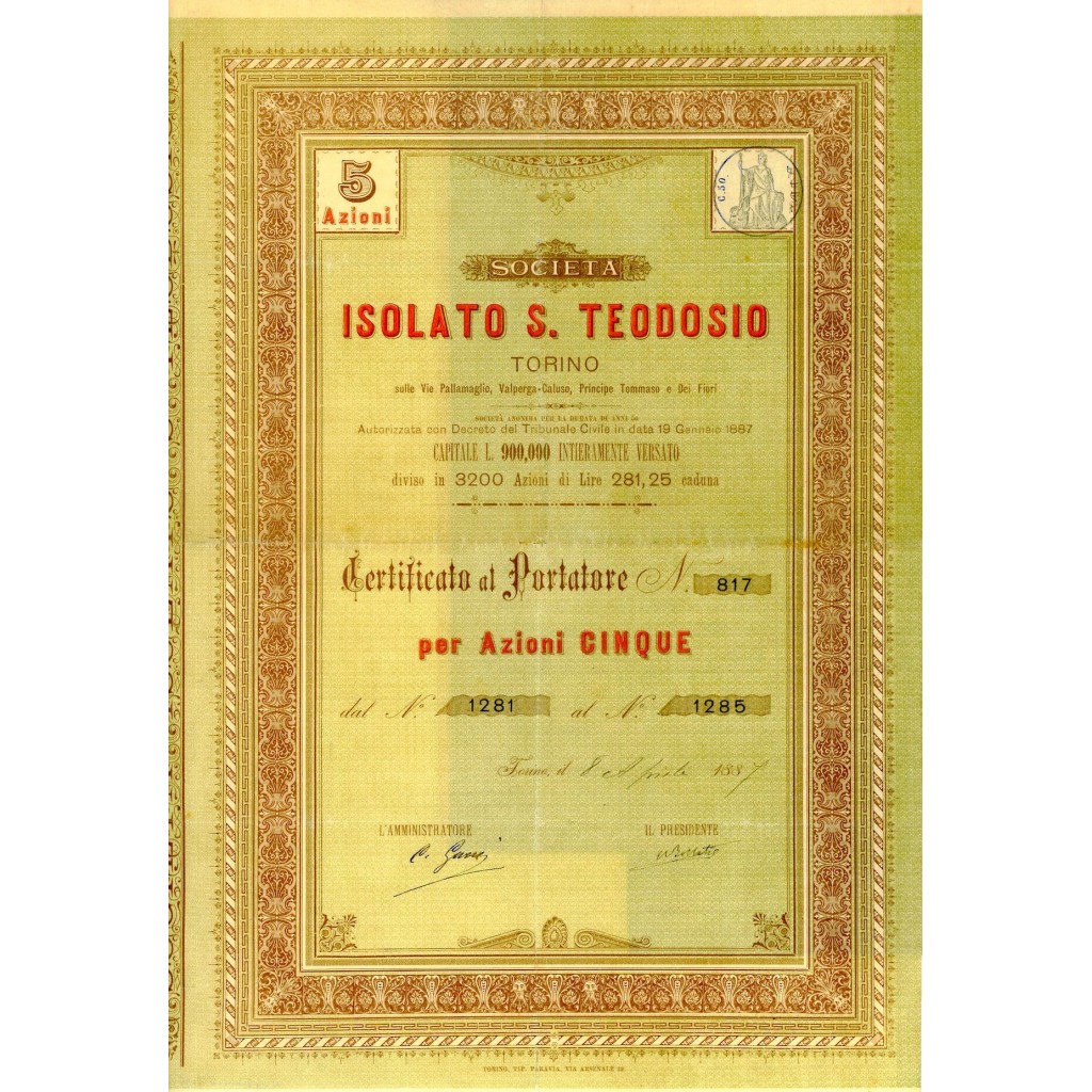 1887 - ISOLATO S. TEODOSIO TORINO SOC.