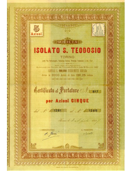 1887 - ISOLATO S. TEODOSIO TORINO SOC.