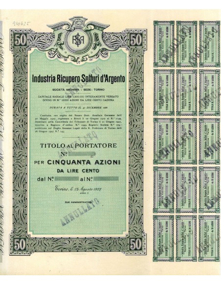 1927 - INDUSTRIA RICUPERO SOLFURI D'ARGENTO - TORINO
