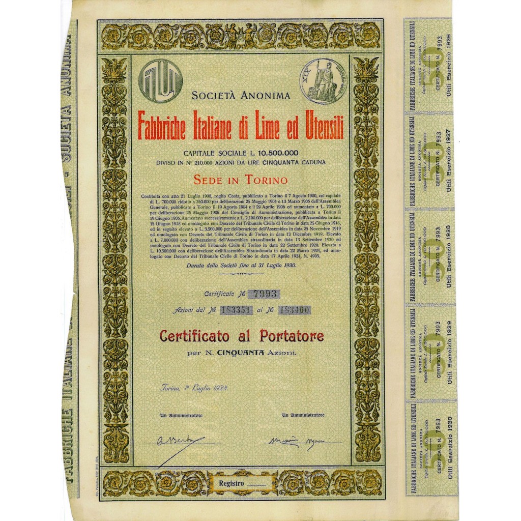 1924 - FABBRICHE ITALIANE DI LIME ED UTENSILI...