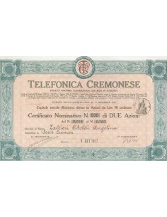 TELEFONICA CREMONESE - 2 AZIONI SORESINA 1917