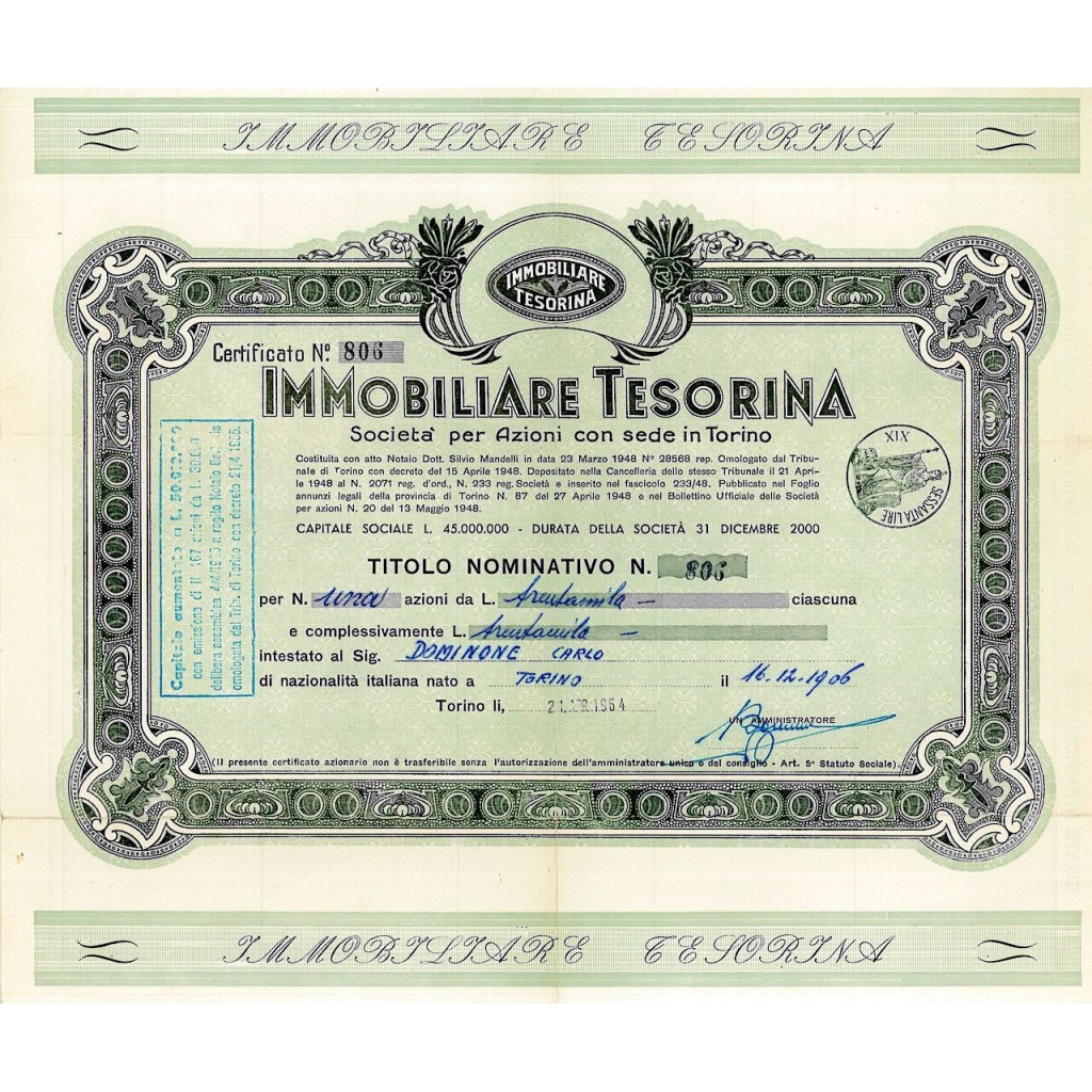 1964 - IMMOBILIARE TESORINA - TORINO