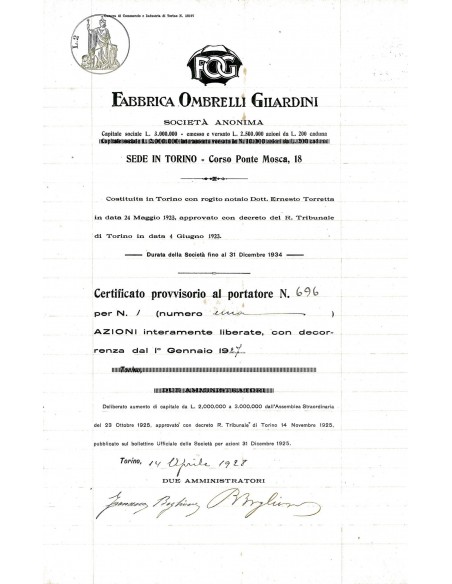 1928 - FABBRICA OMBRELLI GILARDINI - TORINO