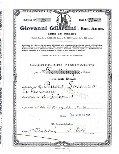 1921 - GIOVANNI GILARDINI SOC. ANON.