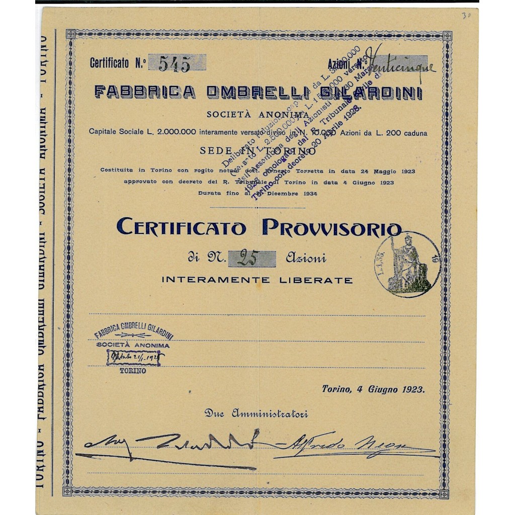 1923 - FABBRICA OMBRELLI GILARDINI