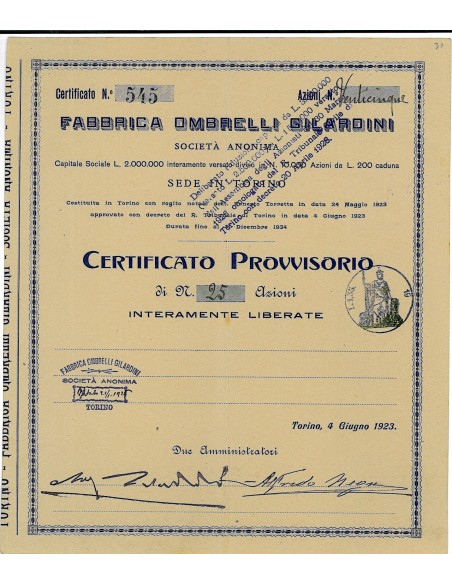 1923 - FABBRICA OMBRELLI GILARDINI