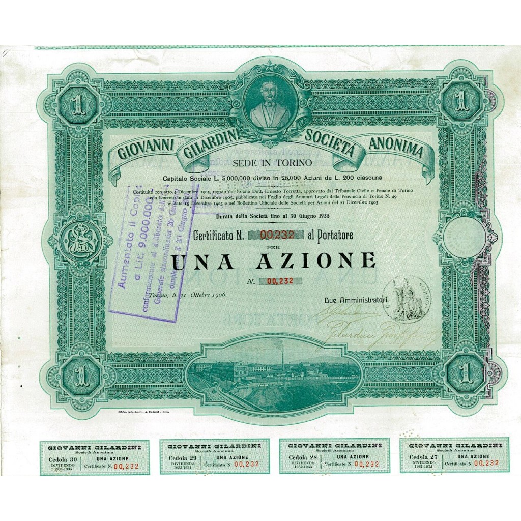 1906 - GIOVANNI GILARDINI SOC. ANON. (1 AZIONE)...