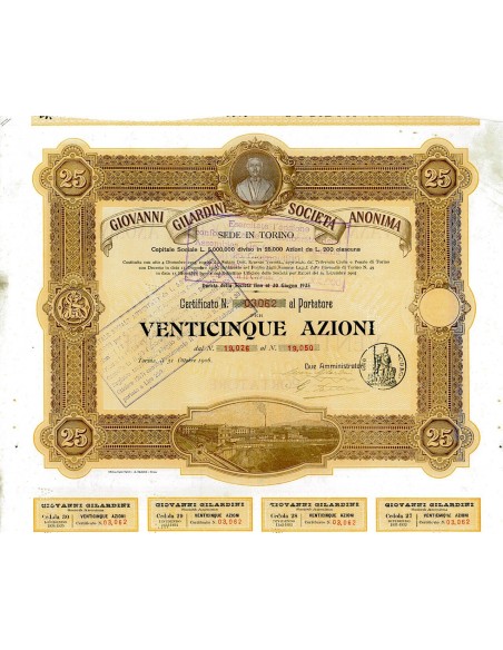 1906 - GIOVANNI GILARDINI SOC. ANON. (25 AZIONI) - TORINO