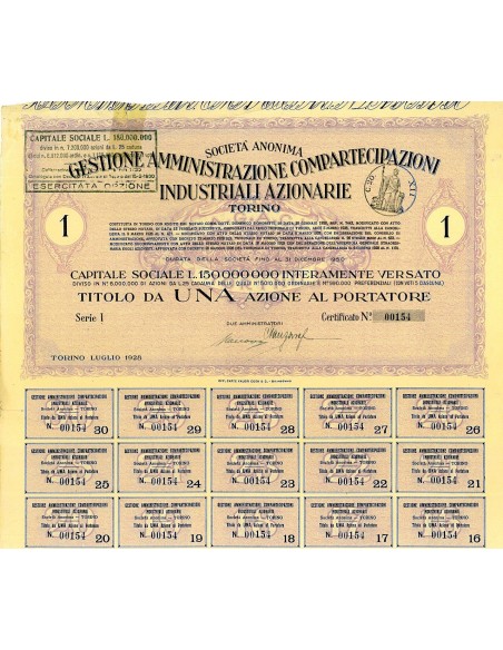 1928 - GESTIONE AMMINISTRAZIONE COMPARTECIPAZIONI INDUSTRIALI AZIONARIE - TORINO